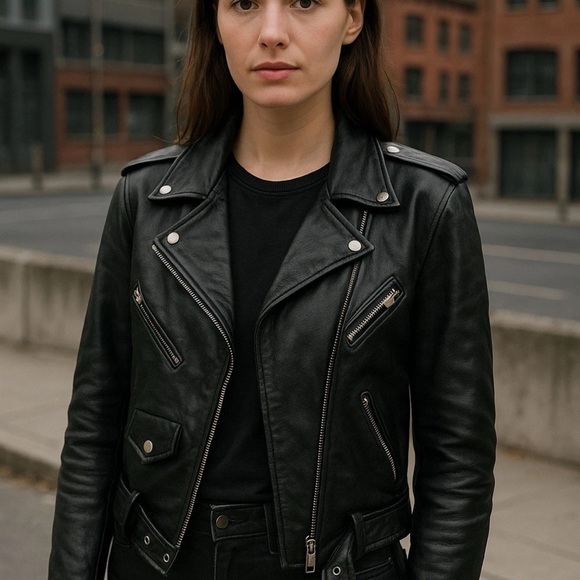 Love Tree Black Leather Motorcycle Jacket - Picture 1 of 5